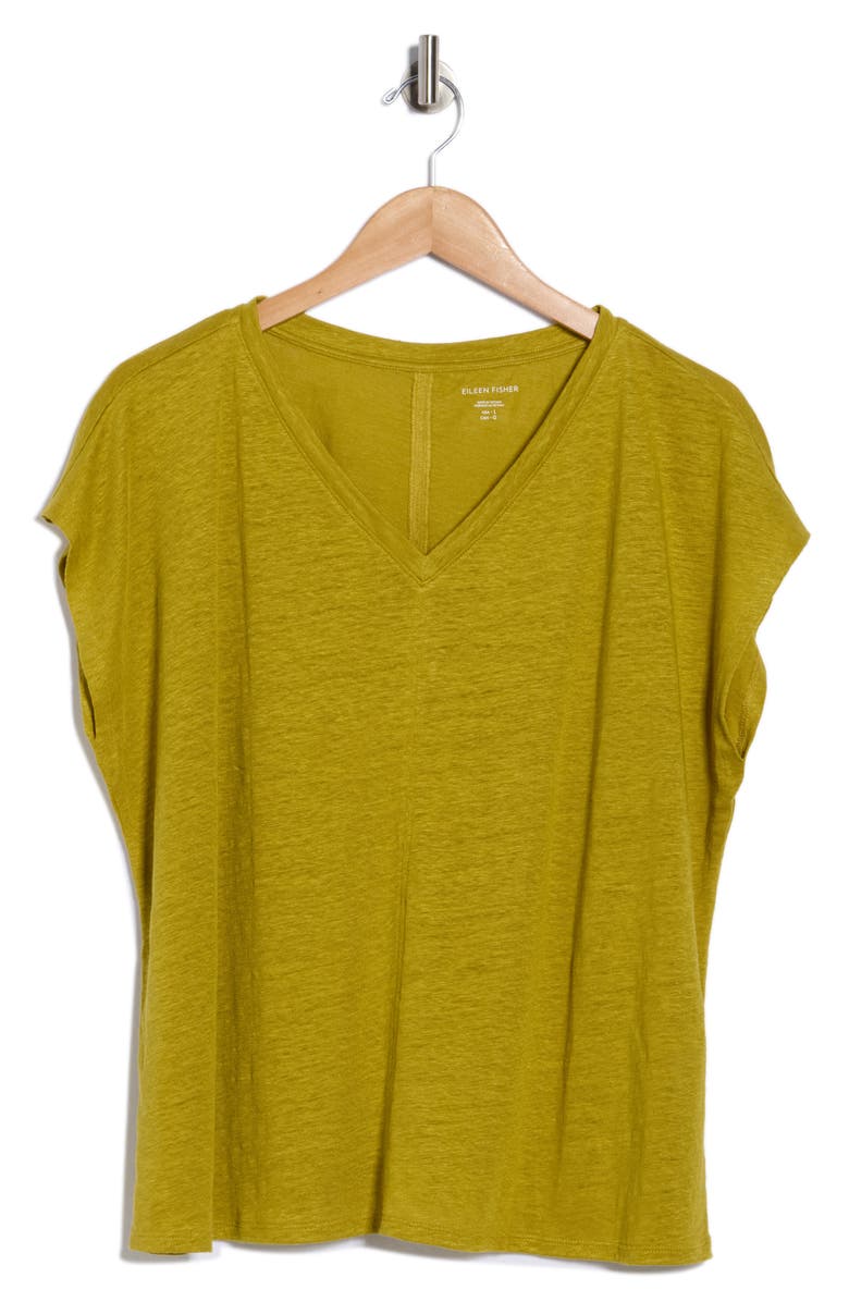Eileen Fisher V-Neck Organic Linen T-Shirt, Main, color, Golden Pear