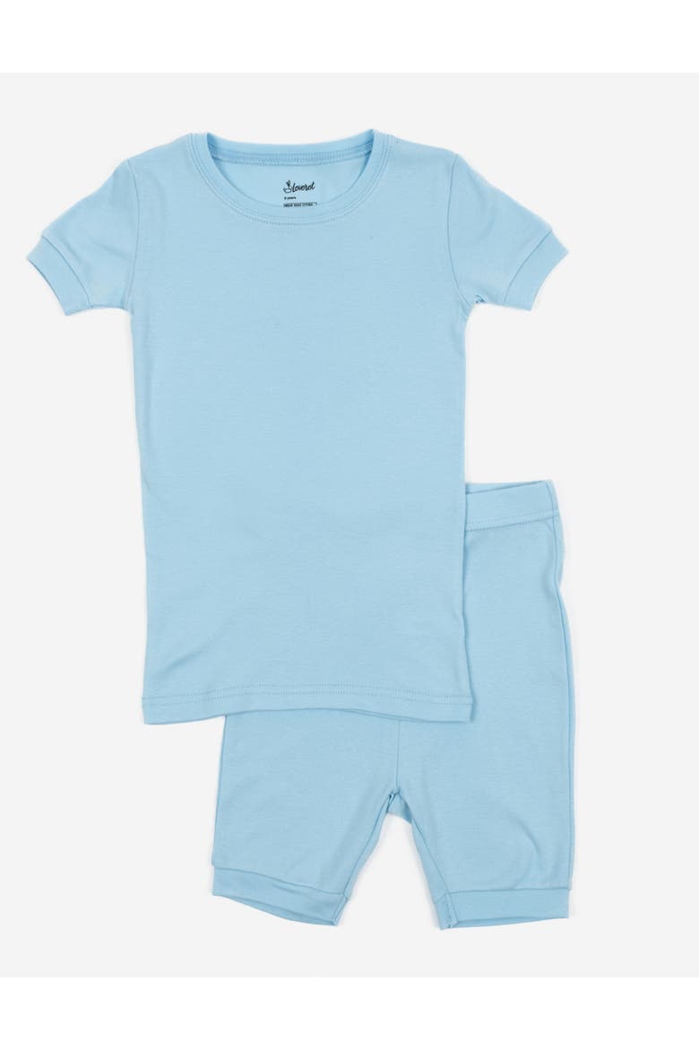 Kids Cotton Two-Piece Short Pajamas, Stripes & Solids, Main, color, LIGHT BLUE