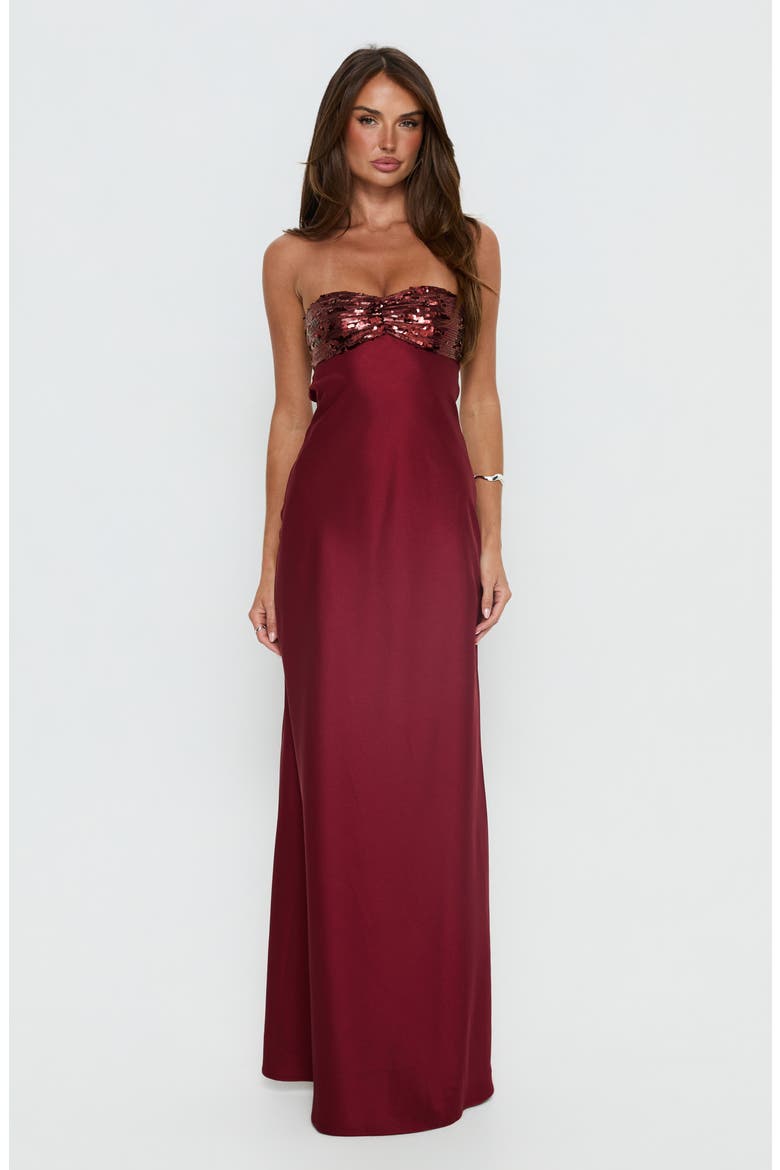 See the Vision Sequin & Satin Strapless Gown, Alternate, color, BURGUNDY