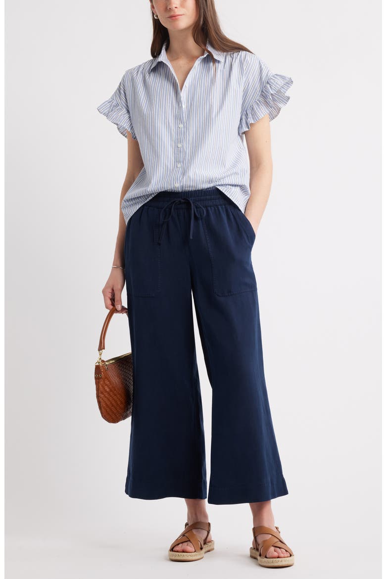Stripe Ruffle Sleeve Shirt, Alternate, color, WHITE- NAVY CILL STRIPE