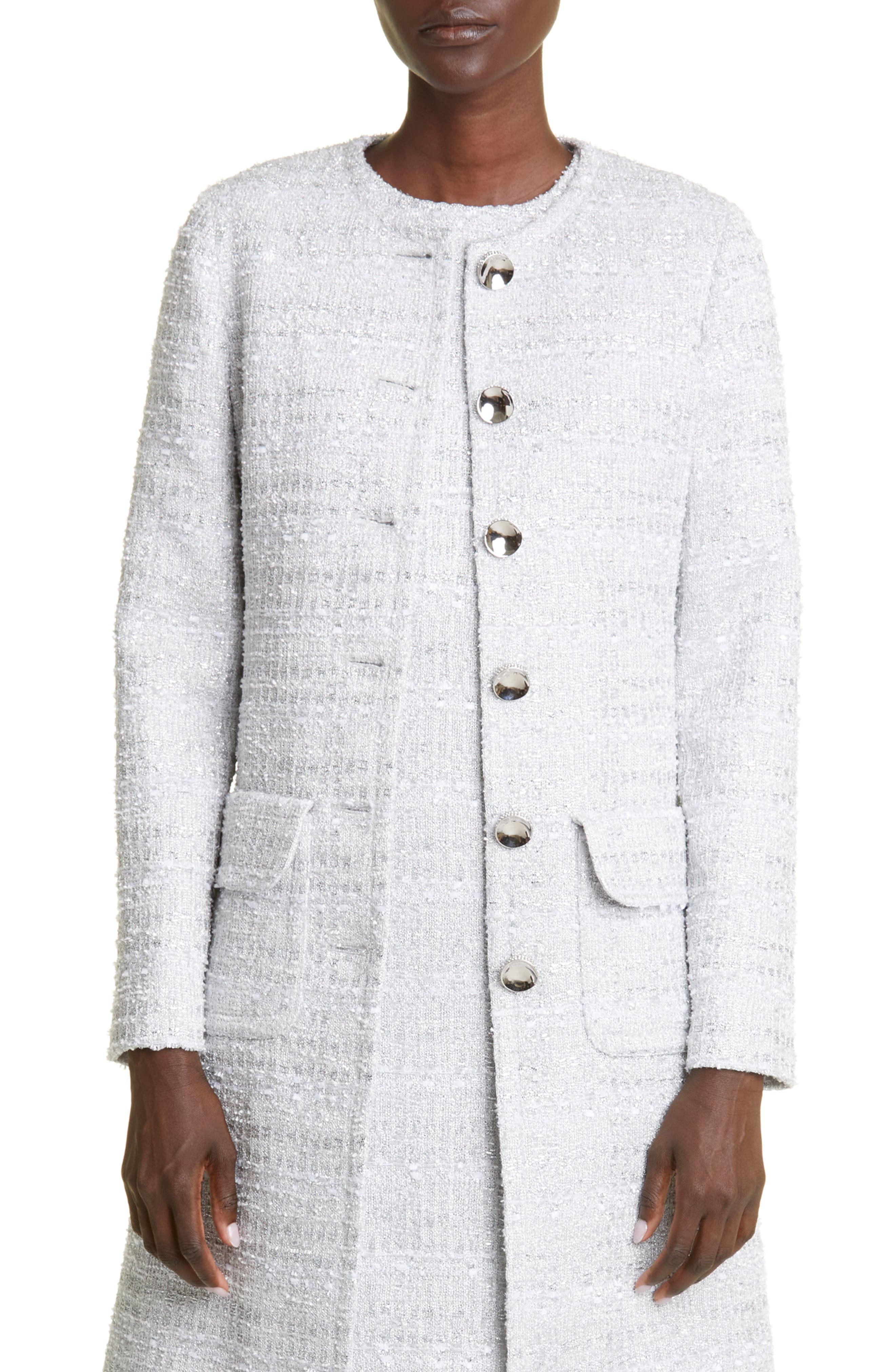 St. John Evening Metallic Eyelash Tweed Knit A-Line Jacket (Women ...