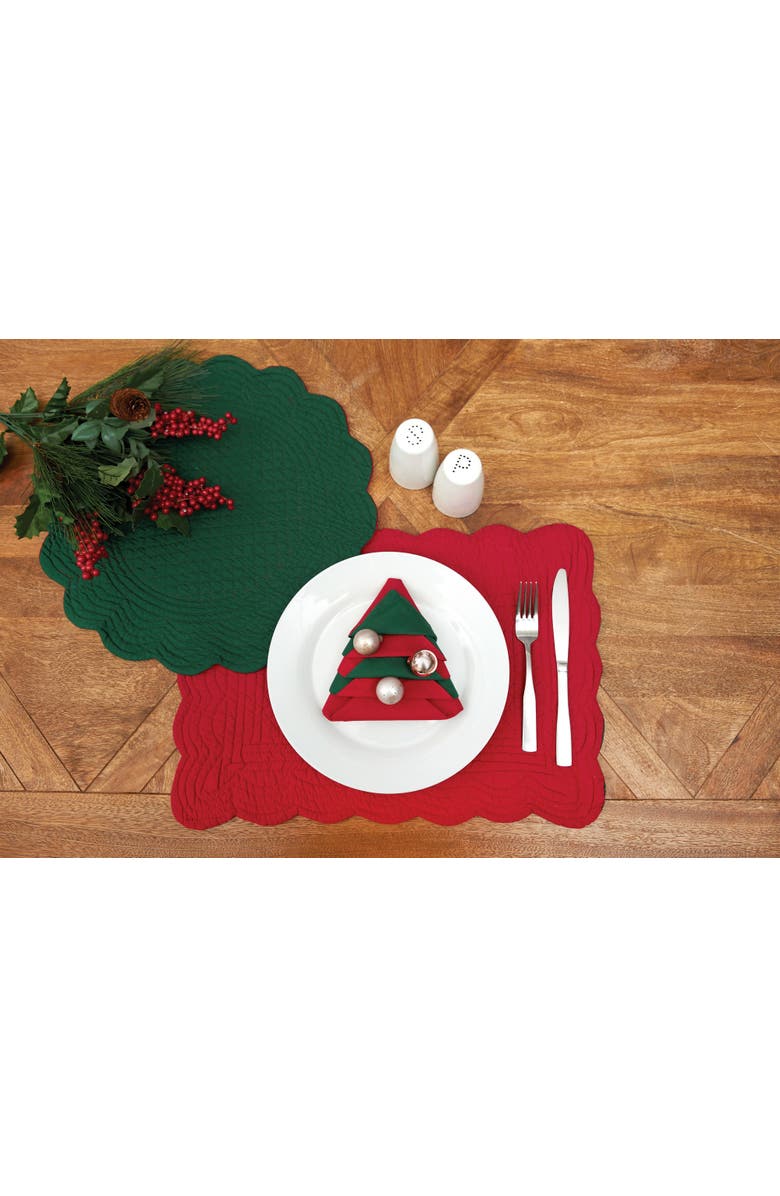 C&F Home Reversible Christmas Red & Green 100% Cotton Set of 6 Placemats 13" x 19", Alternate, color, Red