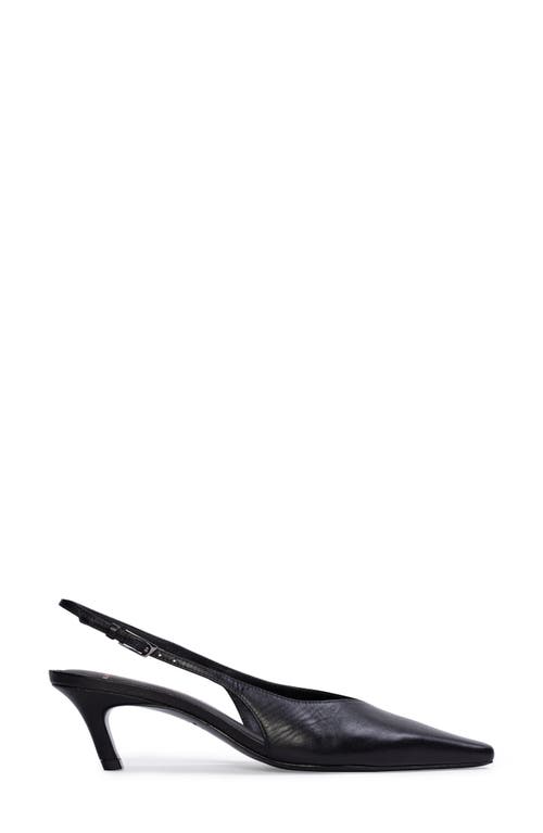Black Suede Studio Lou Slingback Pointed Toe Kitten Heel Pump In Black Nappa Leather