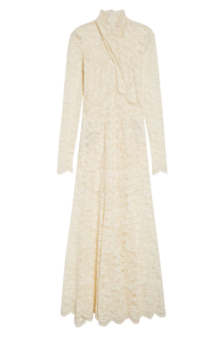 Twist Front Scalloped Long Sleeve Lace Dress, Alternate, color, IVORY