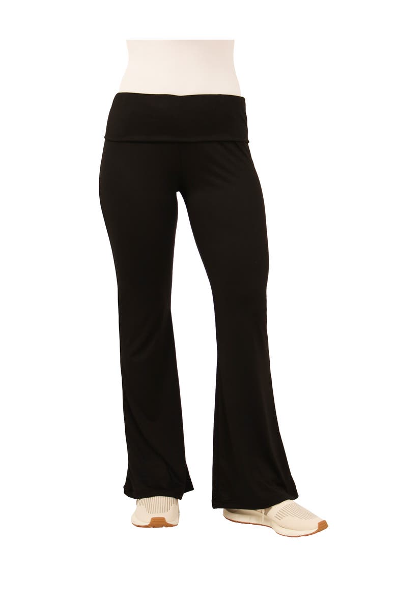 24seven Comfort Apparel Black Bell Bottom Foldover Waist Sweatpants, Main, color, Black