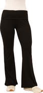 24seven Comfort Apparel Black Bell Bottom Foldover Waist Sweatpants