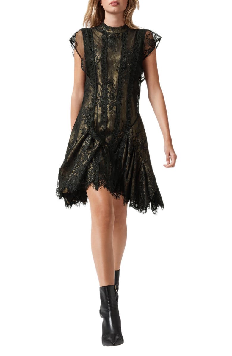 AllSaints Fleur Lace Minidress, Alternate, color, Metallic Gold