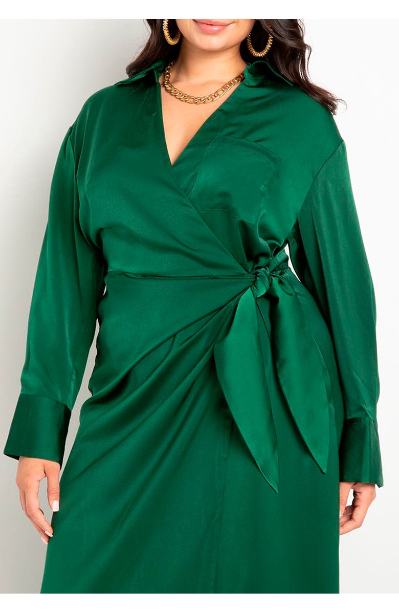 ELOQUII Satin Maxi Wrap Dress, Alternate, color, Eden