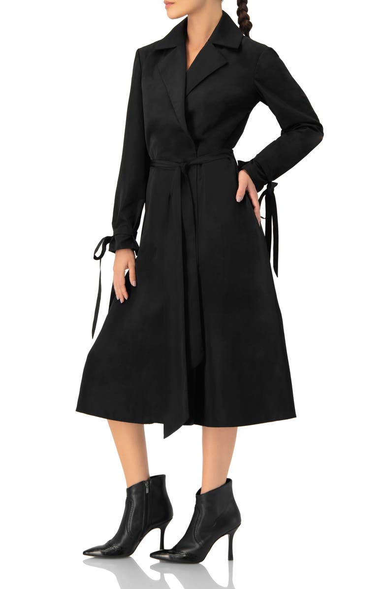 IVONNE Long Sleeve Wrap Midi Dress, Alternate, color, Black