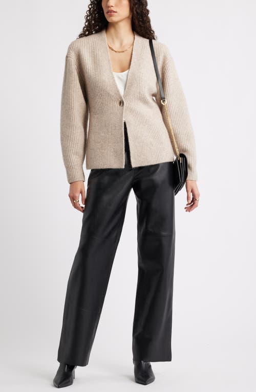 Nordstrom One-button V-neck Rib Cardigan In Neutral