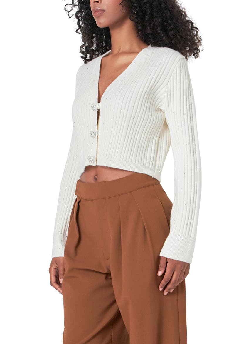 Sequin Embellished Crop Cardigan, Alternate, color, WHITE