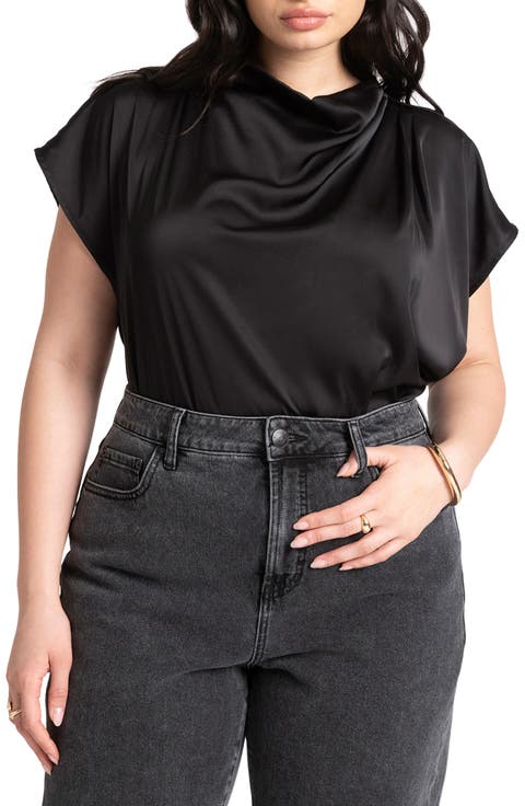 Pleat Shoulder Satin Top (Plus)
