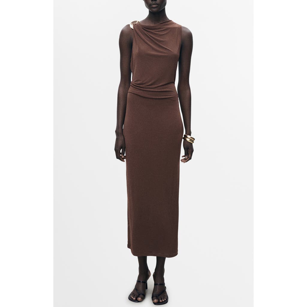 Mango Draped Body-con Maxi Dress In Brown