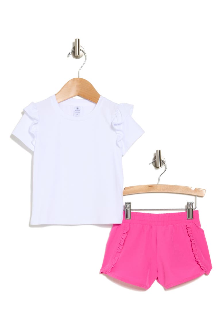 Kids' Ruffle T-Shirt & Shorts Set, Main, color, WHITE/ RASPBERRY ROSE