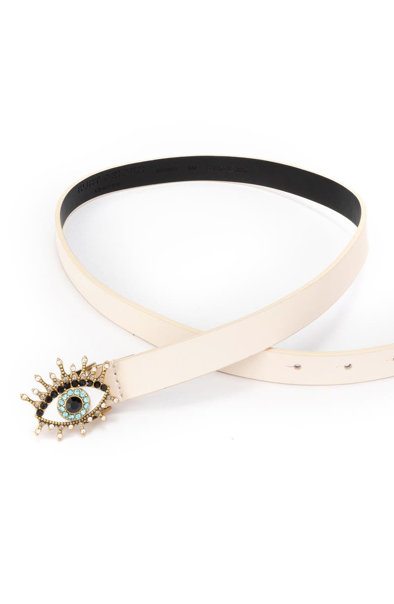 Kurt Geiger London Evil Eye Leather Belt, Alternate, color, Bone/Antique Brass