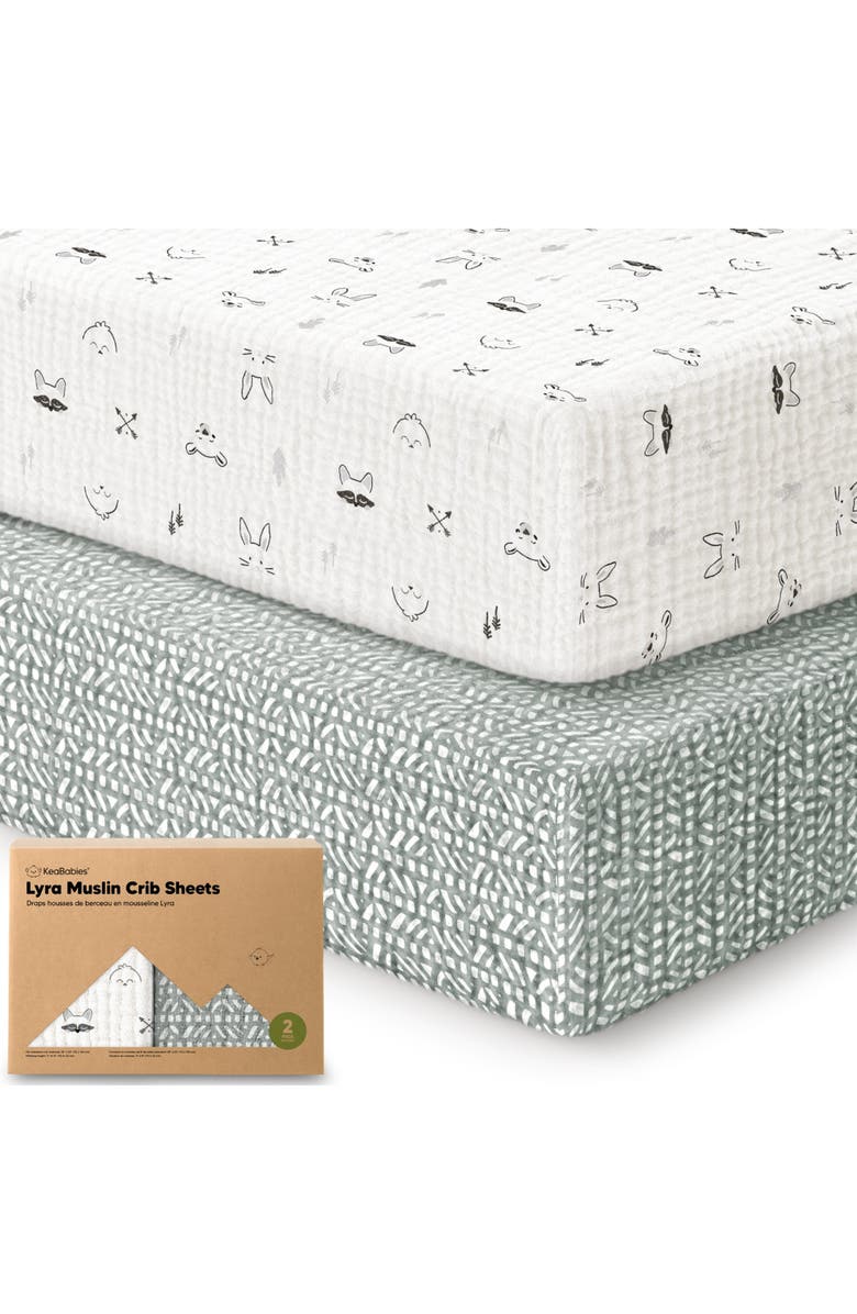 KeaBabies 2-Pack Lyra Muslin Crib Sheets, Main, color, Nordic
