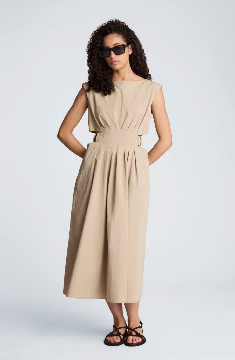 Kenneth Cole Cutout D-Ring Tie Back Midi Dress, Alternate, color, Timeless Taupe