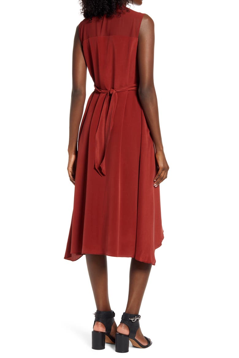 Jayda Exposed Zip Sleeveless Silk Dress, Alternate, color, RUST RED