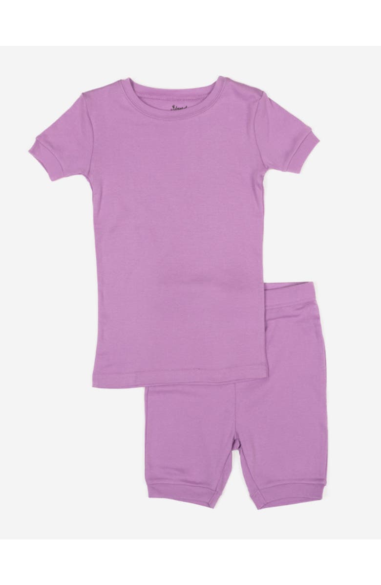 Leveret Kids Cotton Two-Piece Short Pajamas, Stripes & Solids, Main, color, Purple