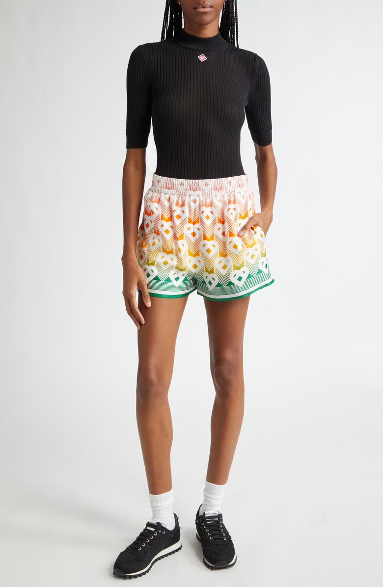 Casablanca Gradient Heart Monogram Silk Twill Shorts, Alternate, color, 