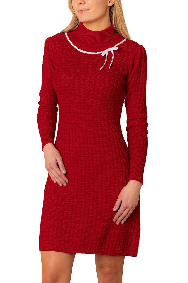 Organic Mock Neck Cable Sweater Dress, Main, color, Red Cable