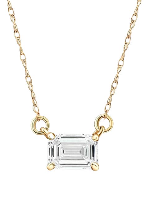 3/4Ct Emerald Cut Diamond White or Yellow Gold Pendant 18" Necklace Lab Grown