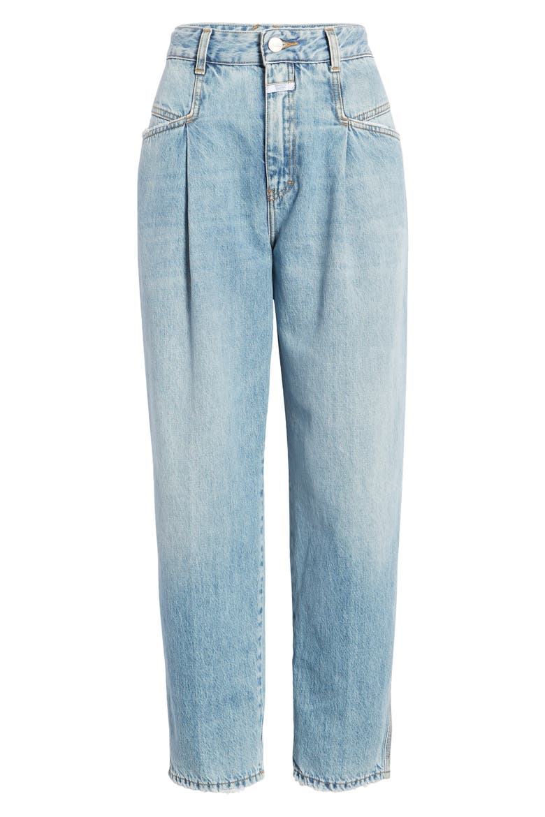 Pearl High Waist Pleated Nonstretch Straight Leg Jeans, Alternate, color, MID BLUE