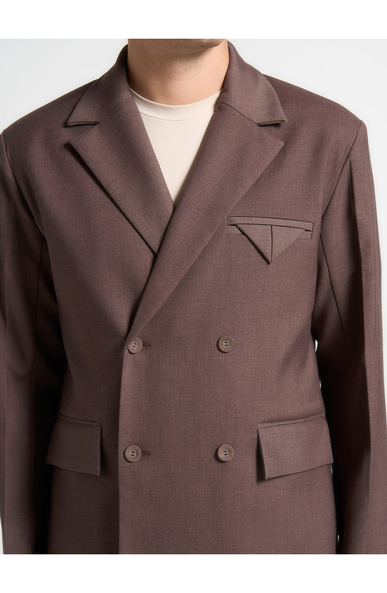 Manière De Voir Didier Double Breasted Twill Suit Jacket, Alternate, color, Brown