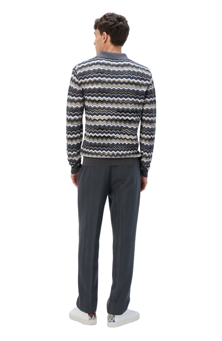 Missoni Long Sleeve Polo With V-neck And Zigzag Pattern, Alternate, color, Grey & Beige