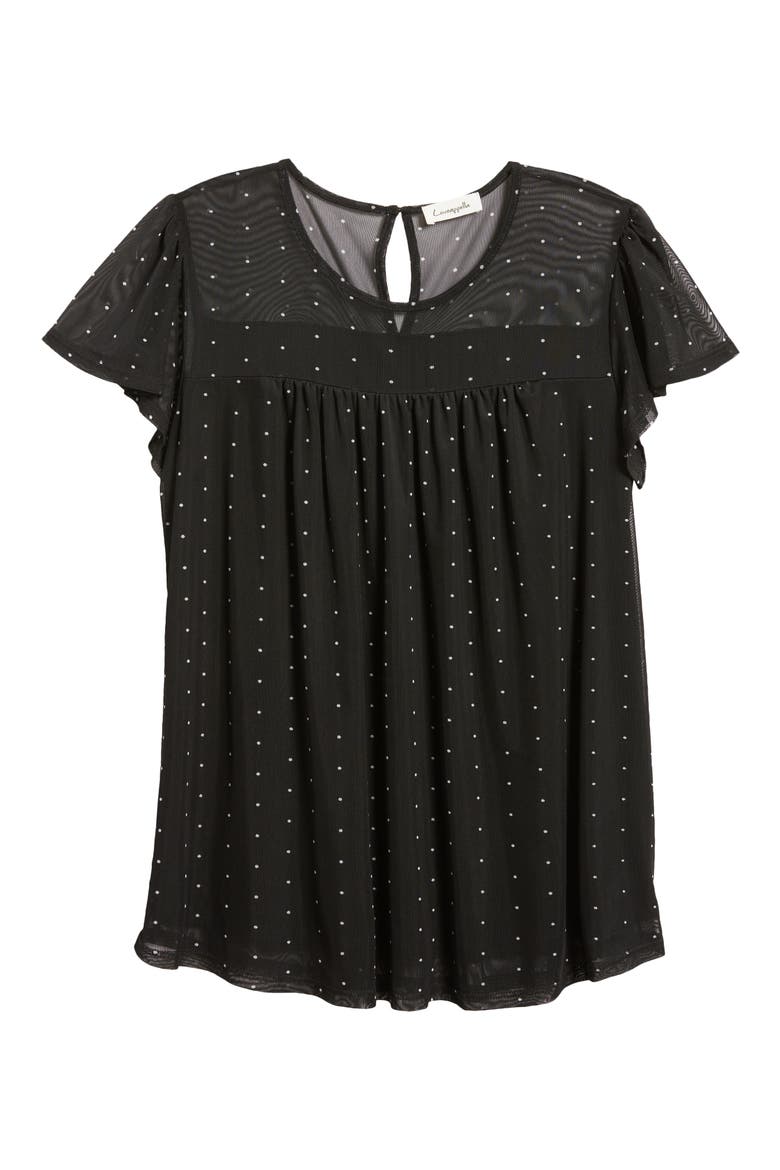 Polka Dot Sheer Yoke Mesh Top, Alternate, color, BLACK