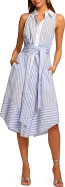 Ramy Brook Juniper Tie Waist Sleeveless Midi Shirtdress
