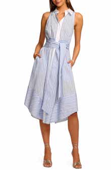 Ramy Brook Juniper Tie Waist Sleeveless Midi Shirtdress