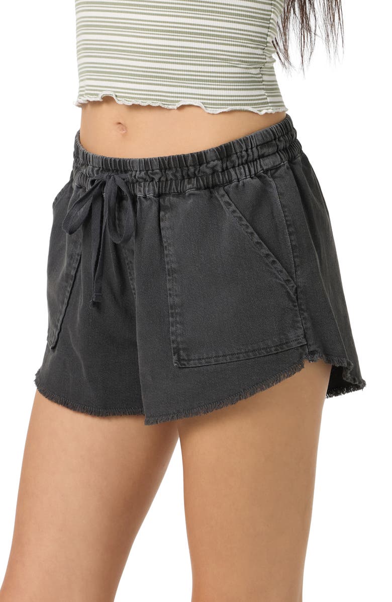 O'Neill Sevie Drawstring Cotton Twill Shorts, Alternate, color, Washed Black