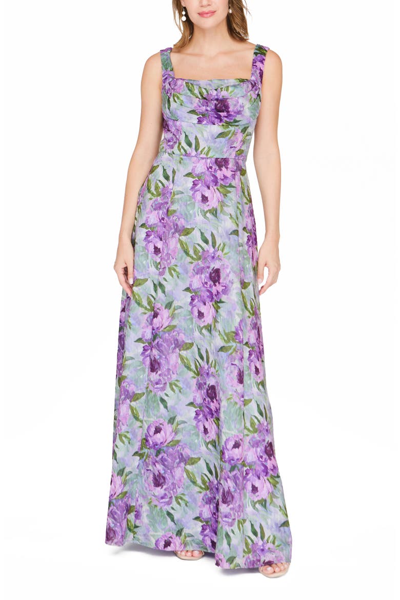 Jordanna Floral A-Line Gown, Main, color, LILAC GREEN