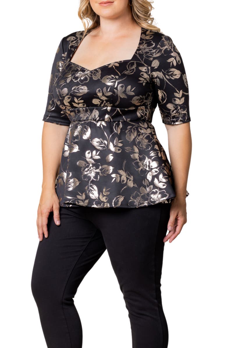 Kiyonna Cherished Sweetheart Peplum Top, Alternate, color, Gilded Noir