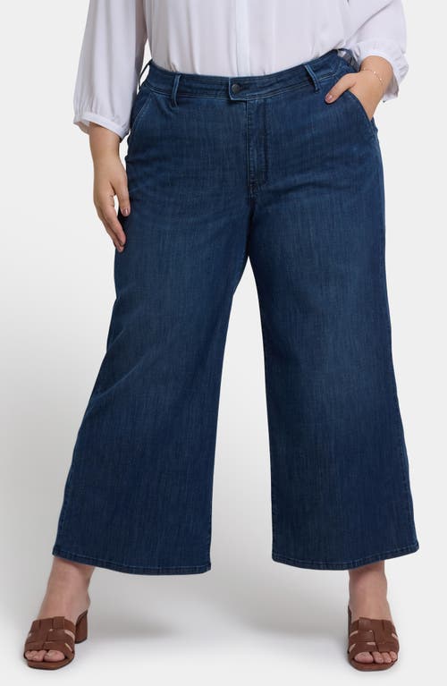 Nydj Teresa Wide Leg Ankle Jeans With Frayed Hems In Ibiza Blue In Blue