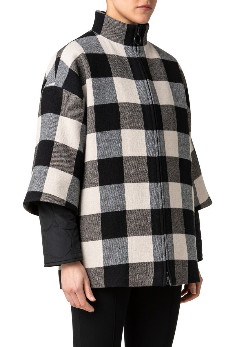 Akris punto Buffalo Check Car Coat with Removable Quilted Liner, Alternate, color, 