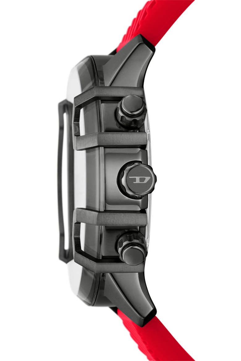 Griffed Chronograph Silicone Strap Watch, 48mm, Alternate, color, GUNMETAL
