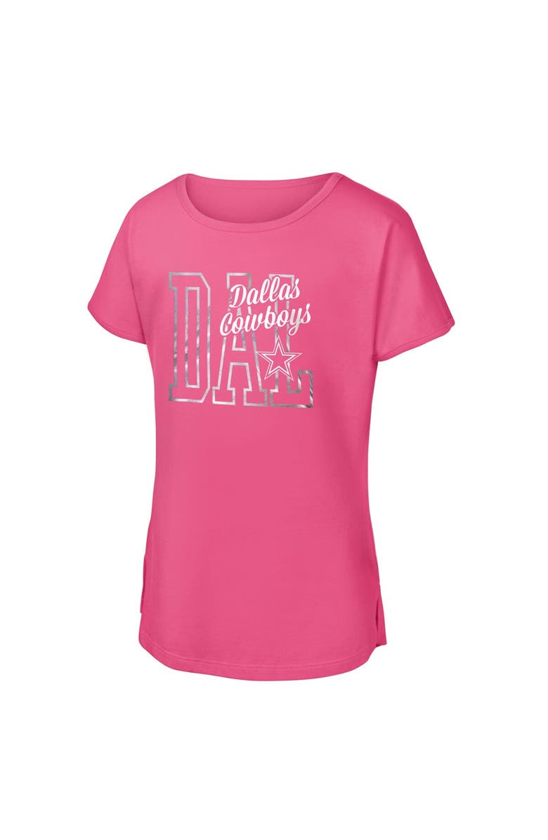Outerstuff Girls Youth Pink Dallas Cowboys Signal Caller Dolman T-Shirt, Main, color, Pink