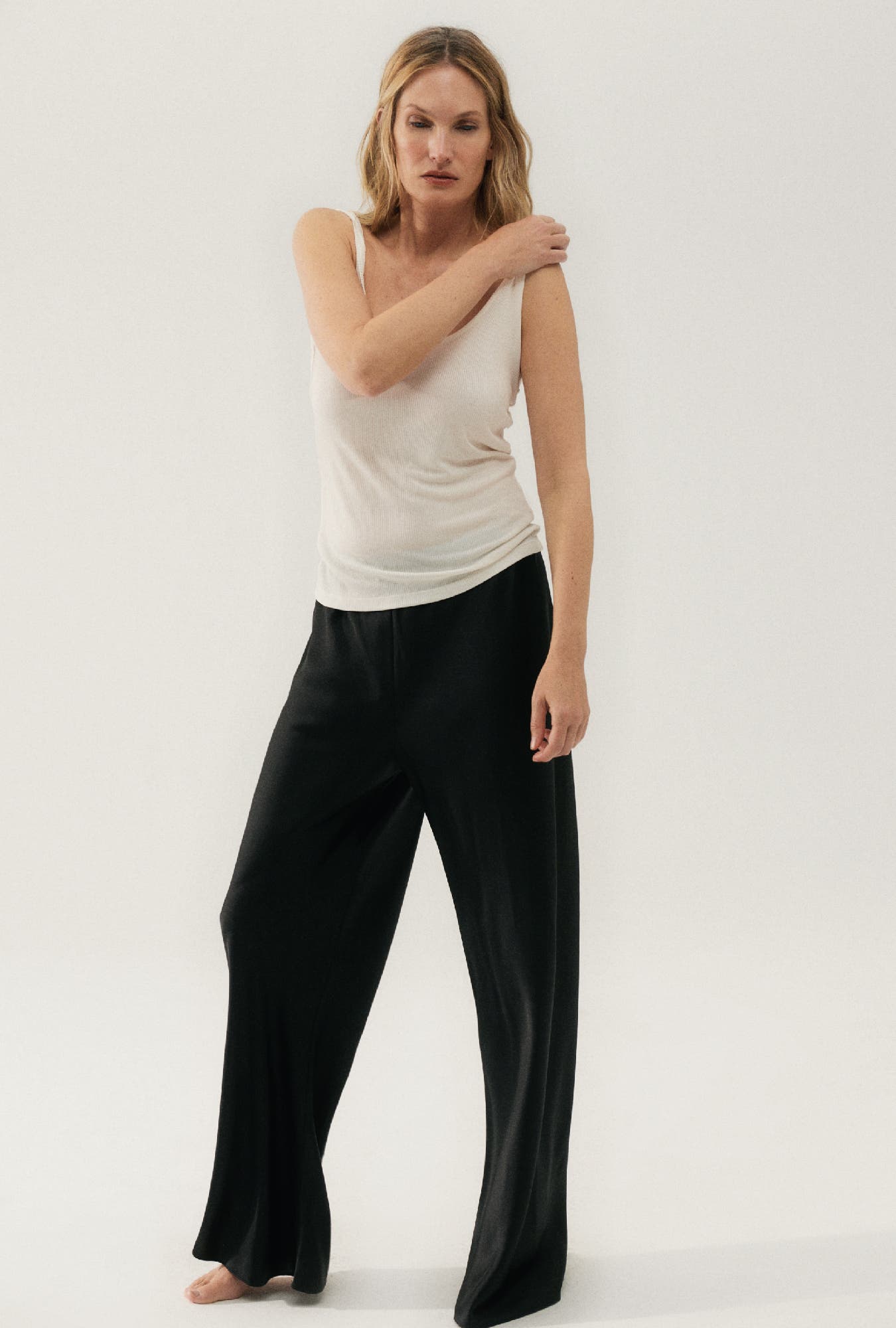 SILK LAUNDRY RIBBED TANK WHITE 