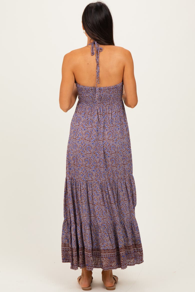 Paisley Halter Maxi Dress, Alternate, color, Brown