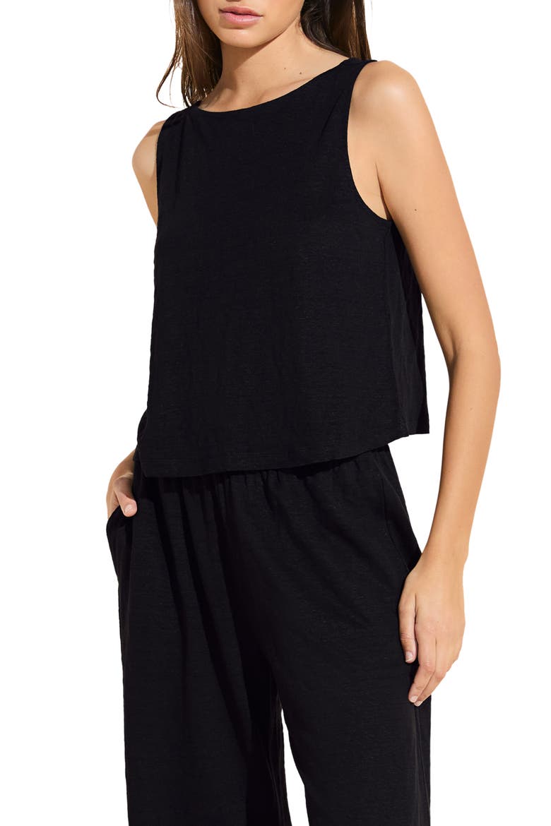 Boat Neck Organic Linen Sleeveless Lounge Top, Main, color, BLACK