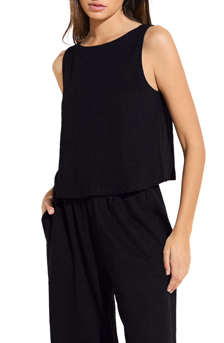 Eberjey Boat Neck Organic Linen Sleeveless Lounge Top, Main, color, Black