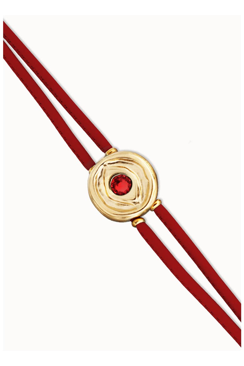 Red Leather Strap With 18K Gold-Plated Eye Detail And Crystal, Alternate, color, Red-Metallic Gold
