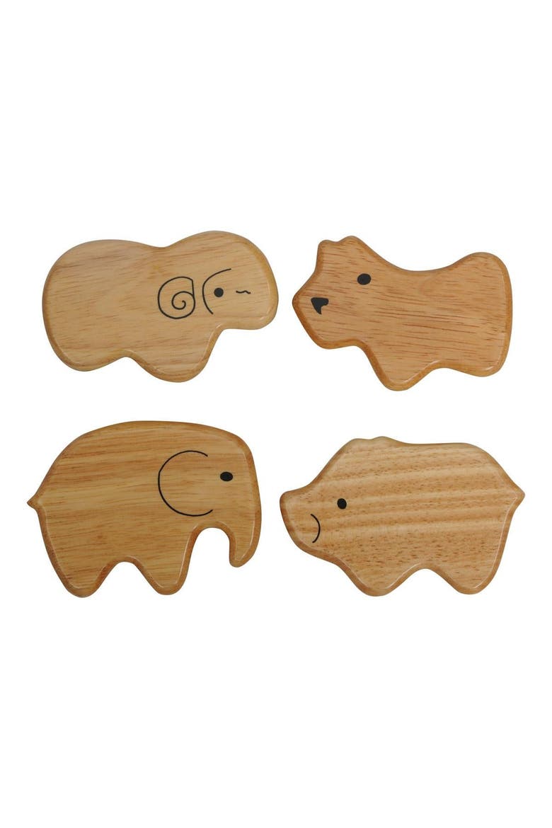 Soft Sounds 4 Wooden Animal Shakers, Main, color, Beige