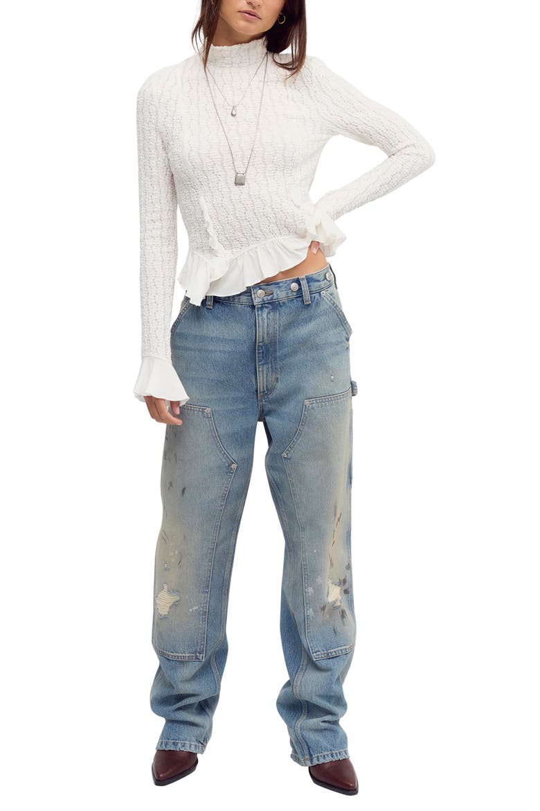 Emily High Waist Ripped Wide Leg Carpenter Jeans, Alternate, color, UBI