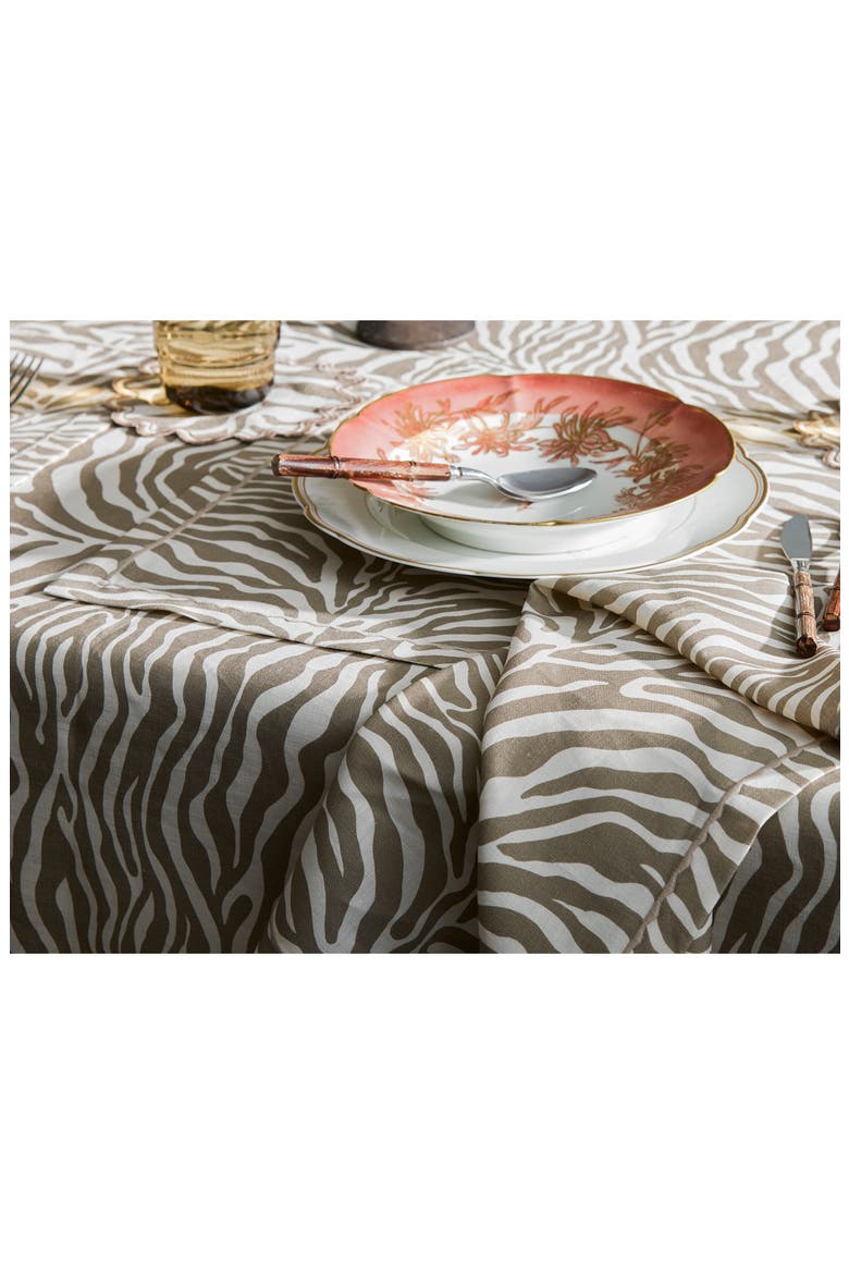 Regine Zebra Stripe Linen Tablecloth, Alternate, color, COCONUT