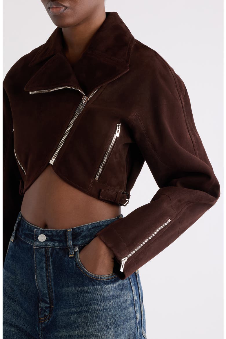 Crop Cotton Poplin Bolero Biker Jacket, Alternate, color, NOIR ALAIA