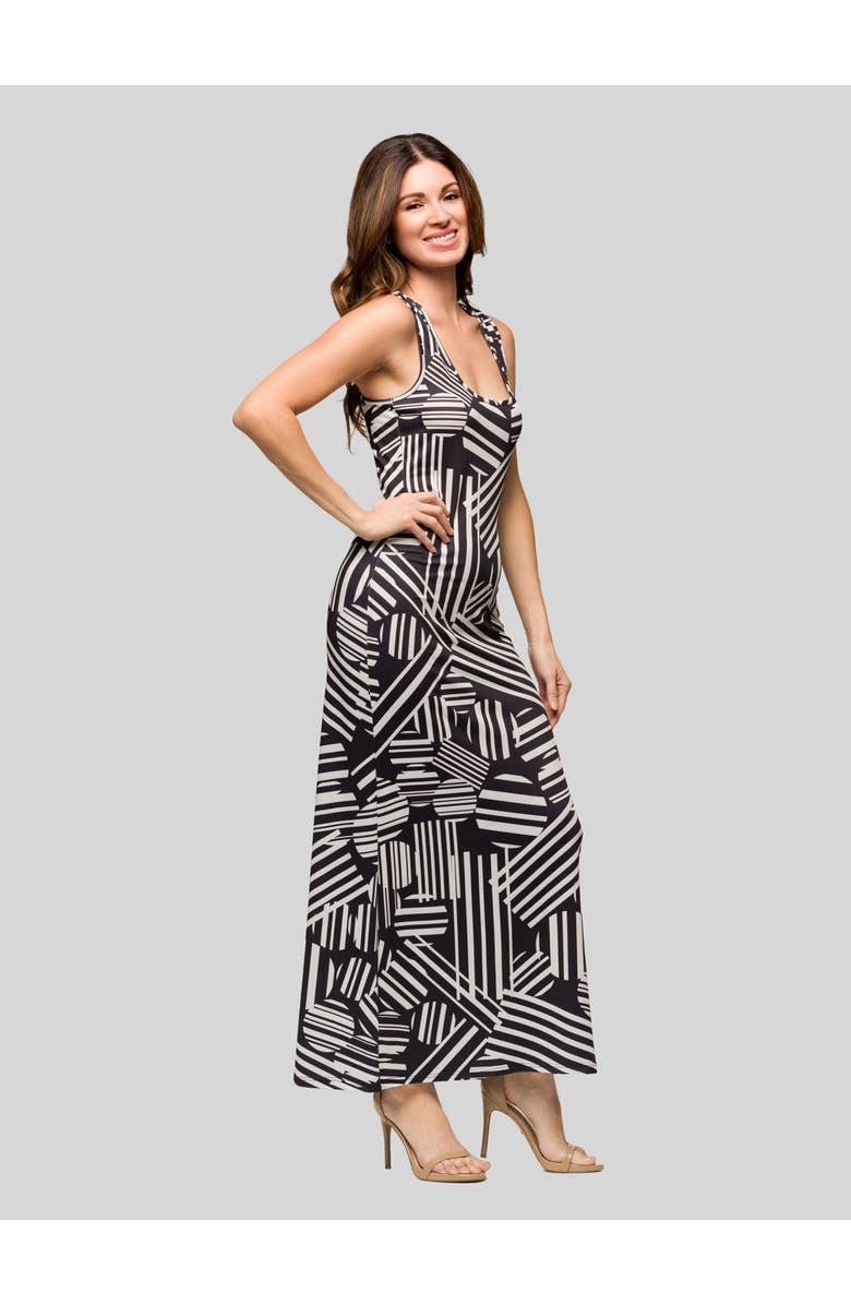 24seven Comfort Apparel Black and White Razorback Tank Casual Maxi Dress, Alternate, color, Black Multi