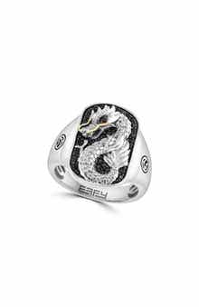 EFFY Sterling Silver & 14K Gold Pave Black Sapphire Dragon Ring